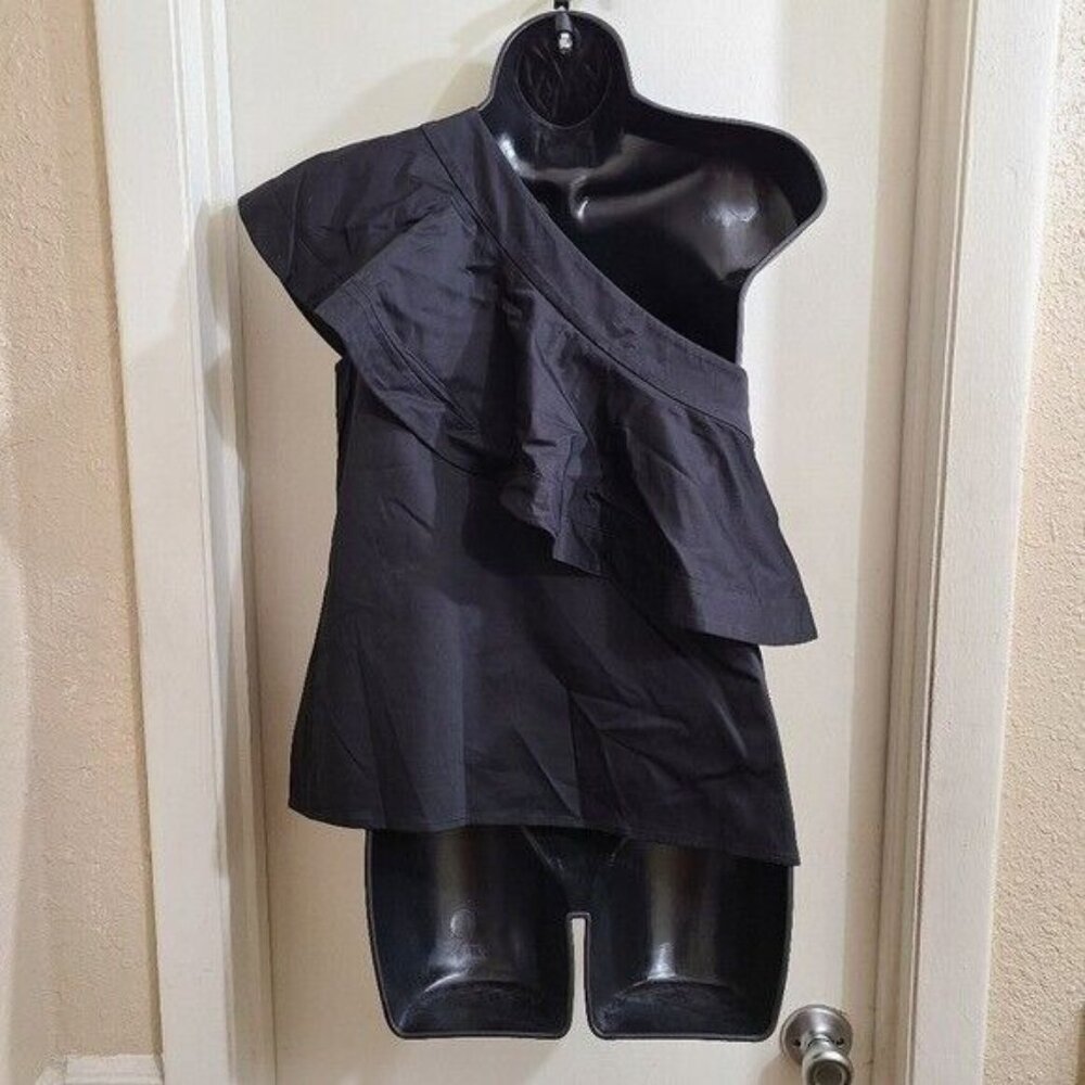 SALONI Esme Ruffle One Shoulder Black Beaded Blouse Size 2 - Picture 2 of 10